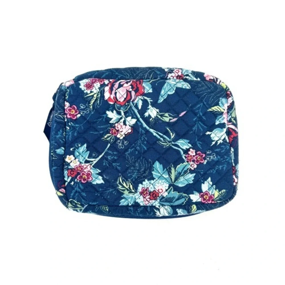 Vera Bradley Quilted Cotton Cosmetic‎ Bag Navy Blue Floral Travel Makeup Pouch